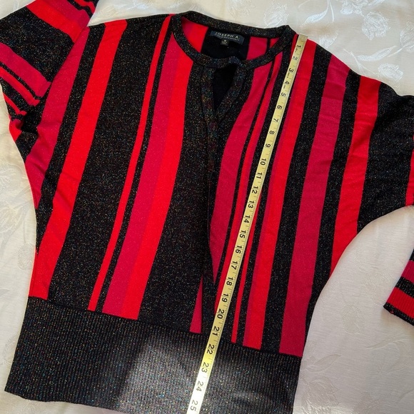 JOSEPH A.Womens Red Black Sweater Small Striped Shimmer Eyelet Casual Festive - Picture 15 of 17